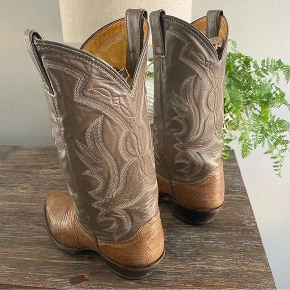 Vtg Justin Lizard Western Cowboy Boots Mens 9 D Brown Tan - Picture 14 of 15
